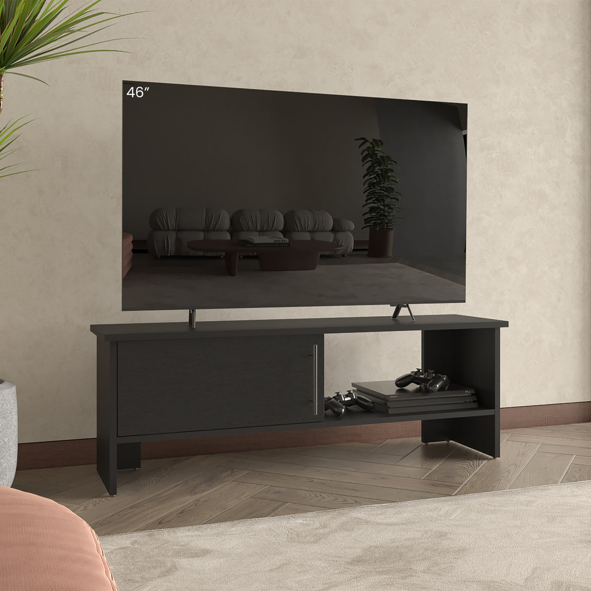 Mesa para TV Navia Wengue 120.3x42.1cm para TV Hasta 55 Pulgadas con Un Compartimiento - MUEBLES DE TV | Bylmo