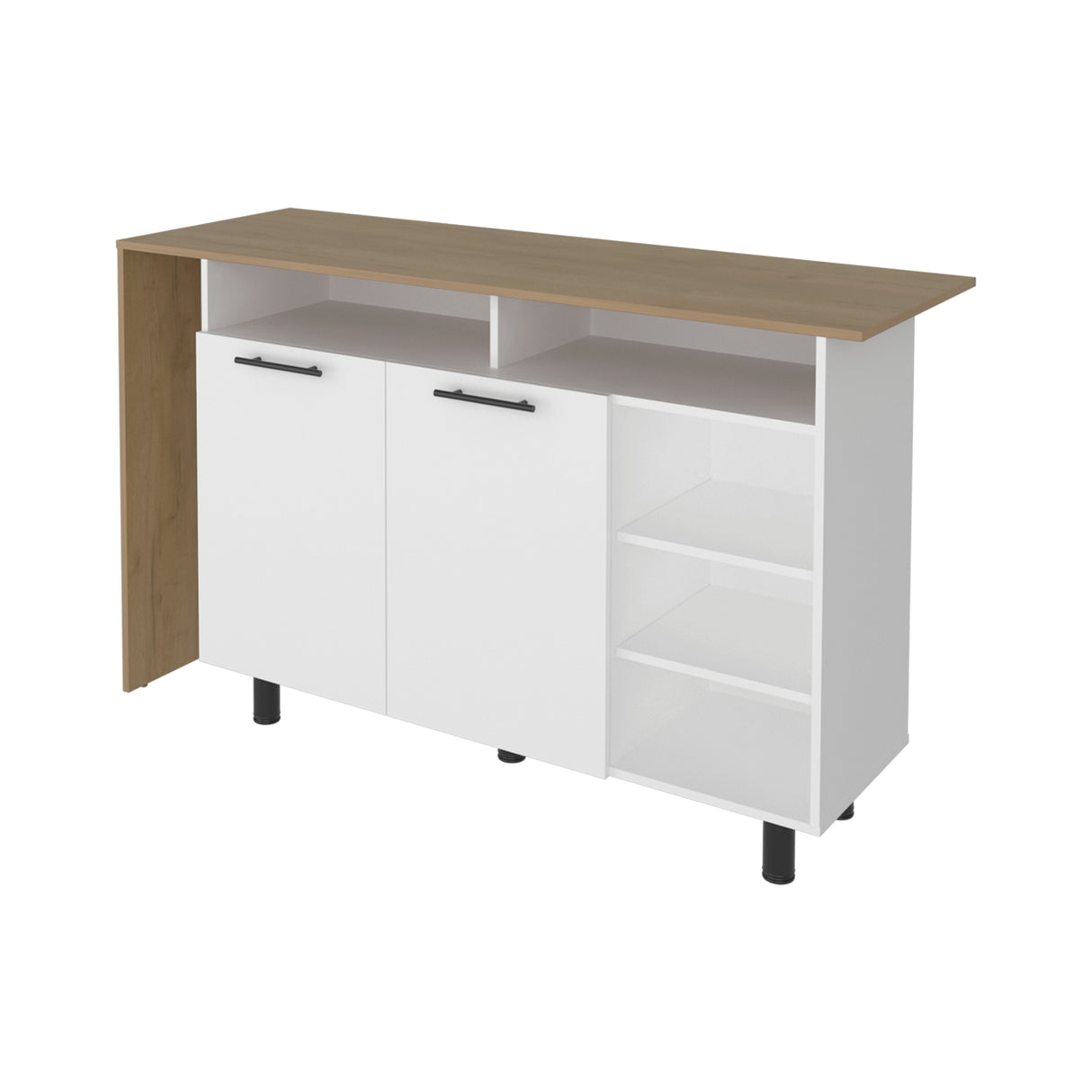 Isla de Cocina Corcega Blanco y Fresno 150x89.5cm con Cinco Compartimientos y con Dos Entrepaños - BARRAS Y MUEBLES AUXILIARES | Bylmo