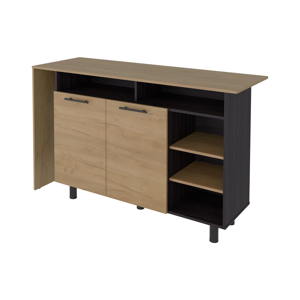 Isla de Cocina Corcega Wengue y Fresno 180x212cm con Cinco Compartimientos y con Dos Entrepaños - BARRAS Y MUEBLES AUXILIARES | Bylmo