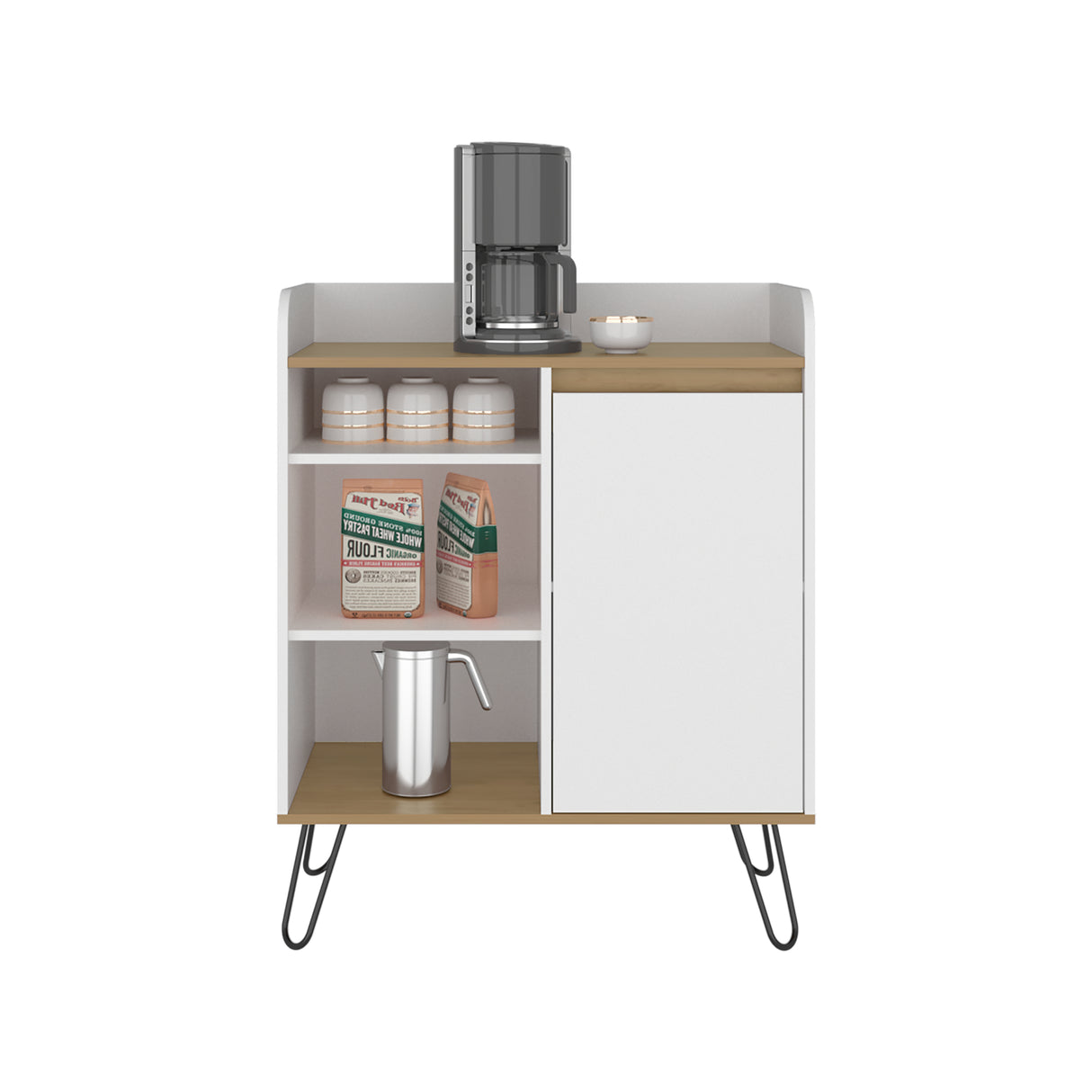 Mueble Auxiliar de Cocina Espresso Blanco y Fresno 80x99.4cm con Tres Compartimientos y con Tres Entrepaños - BARRAS Y MUEBLES AUXILIARES | Bylmo