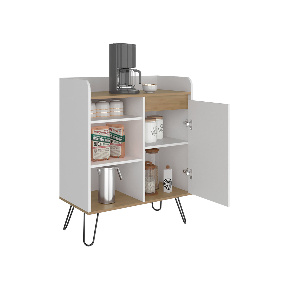 Mueble Auxiliar de Cocina Espresso Blanco y Fresno 80x99.4cm con Tres Compartimientos y con Tres Entrepaños - BARRAS Y MUEBLES AUXILIARES | Bylmo