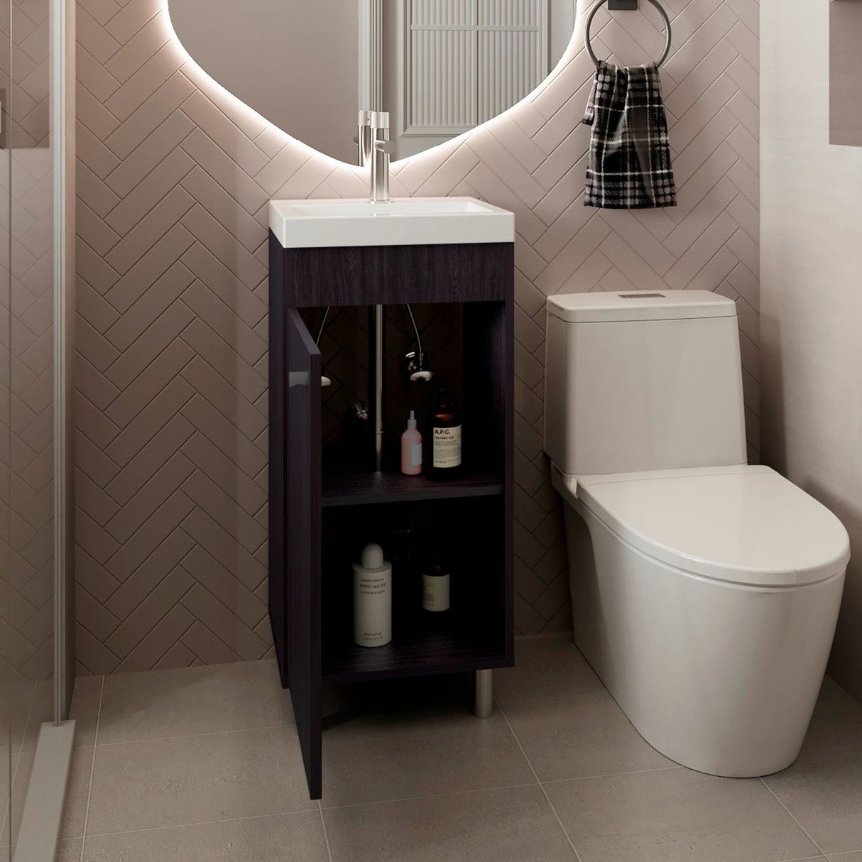 Mueble para Lavamanos Rivera Wengue 40.2x84cm Individual con Lavamanos y con Una Puerta - MUEBLES PARA LAVAMANOS | Bylmo
