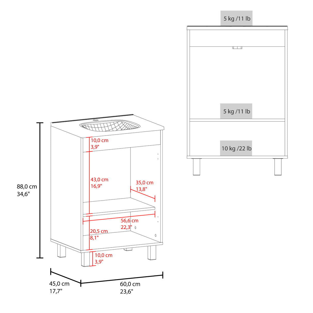 Mueble para Lavamanos Haysi Wengue 59.3x86.5cm Individual con Lavamanos y con Dos Puertas - MUEBLES PARA LAVAMANOS | Bylmo