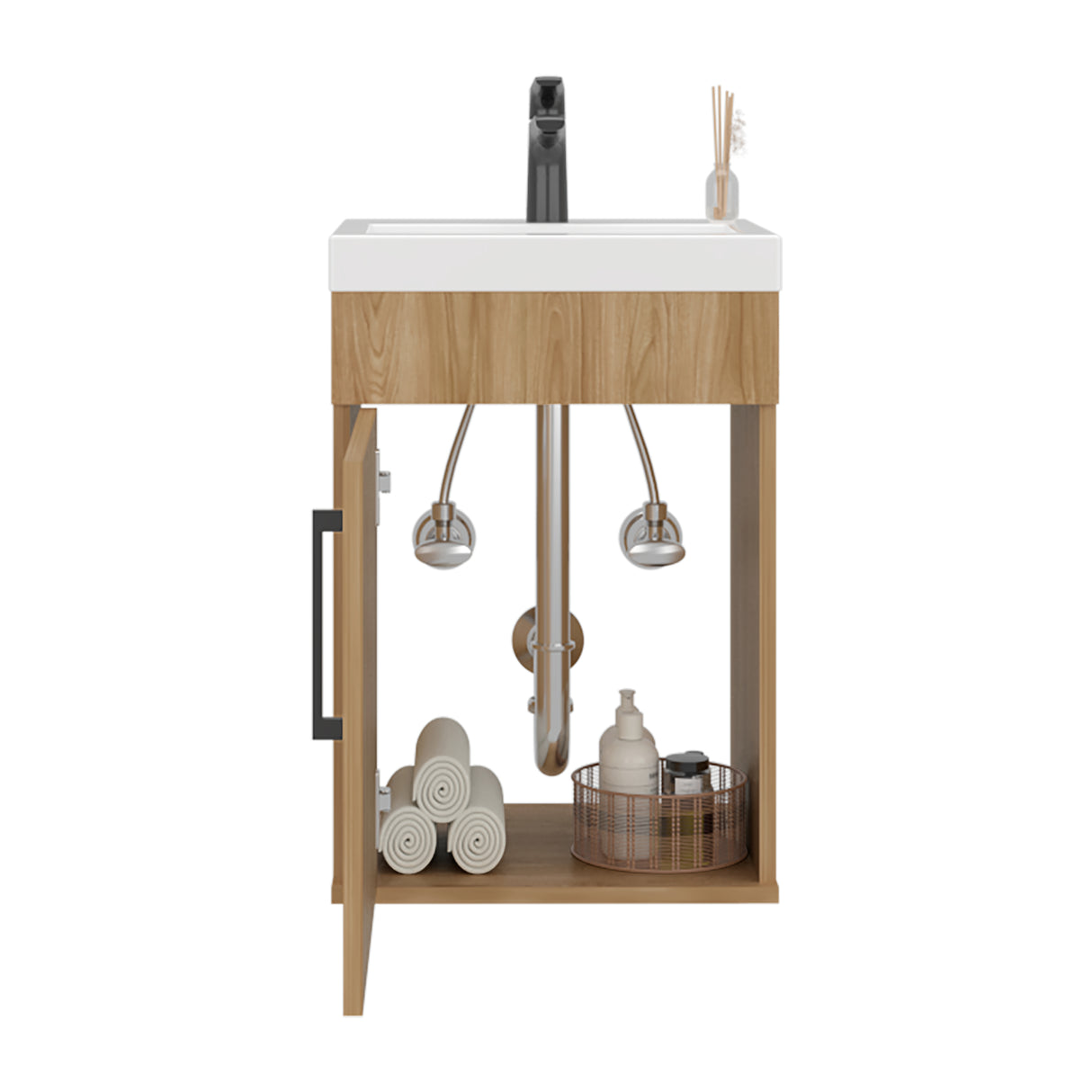 Mueble para Lavamanos Oxford Fresno Europeo 39.6x54.1cm Individual con Lavamanos y con Una Puerta - MUEBLES PARA LAVAMANOS | Bylmo