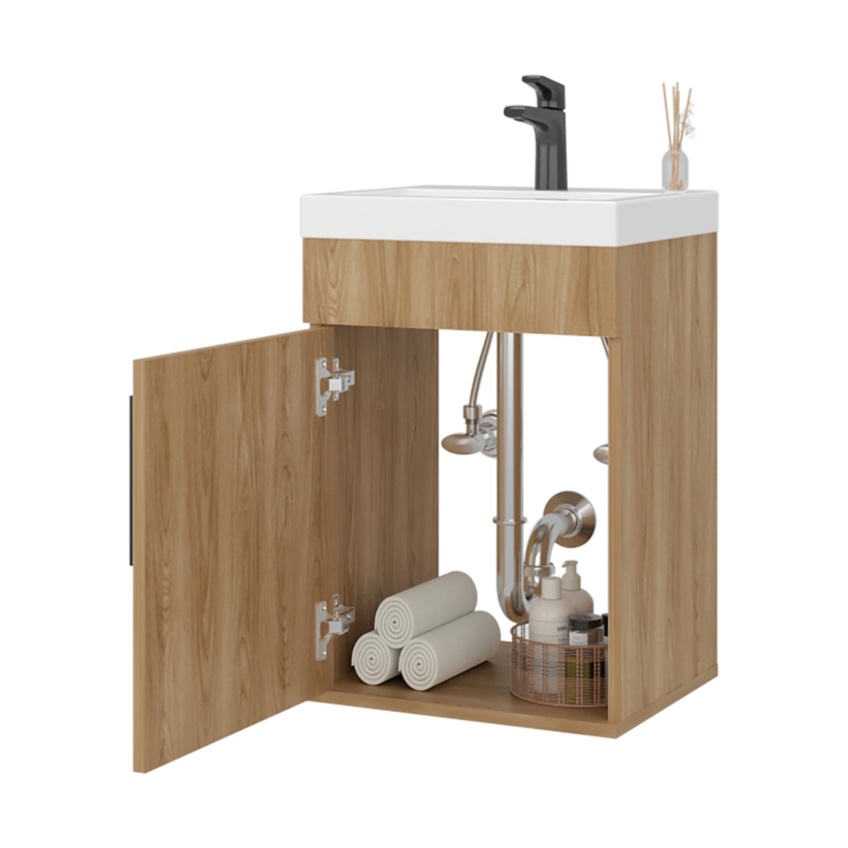 Mueble para Lavamanos Oxford Fresno Europeo 39.6x54.1cm Individual con Lavamanos y con Una Puerta - MUEBLES PARA LAVAMANOS | Bylmo