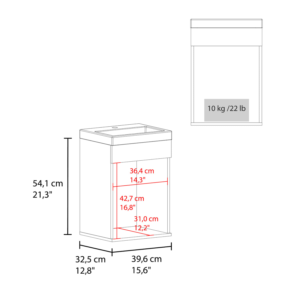 Mueble para Lavamanos Oxford Fresno Europeo 39.6x54.1cm Individual con Lavamanos y con Una Puerta - MUEBLES PARA LAVAMANOS | Bylmo