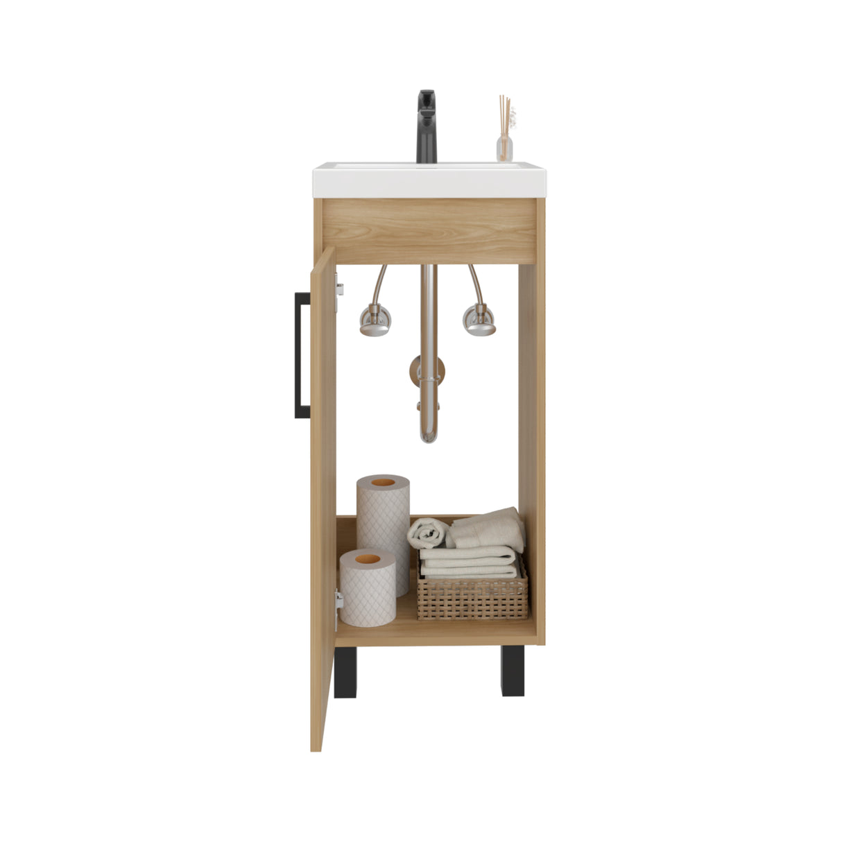 Mueble para Lavamanos Oxford Fresno Europeo 39.6x86.4cm Individual con Lavamanos y con Una Puerta