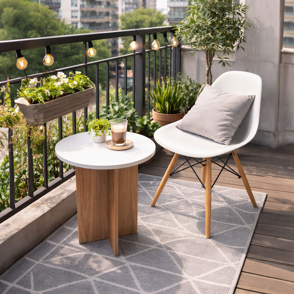 Mesa de Centro Lenon Madera Natural y Blanco 45x54cm Circular