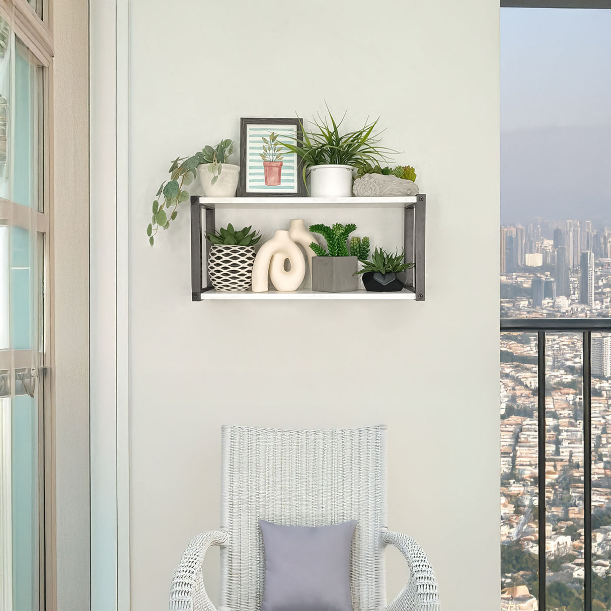 Repisa Vega Blanco y Negro 52x18cm Rectangular con Dos Entrepaños