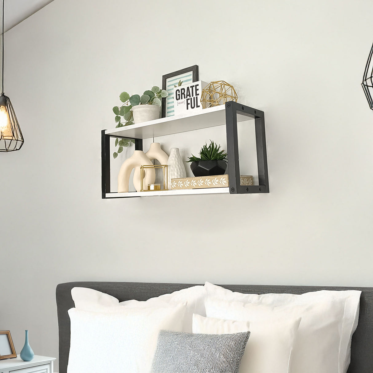 Repisa Vega Blanco y Negro 52x18cm Rectangular con Dos Entrepaños