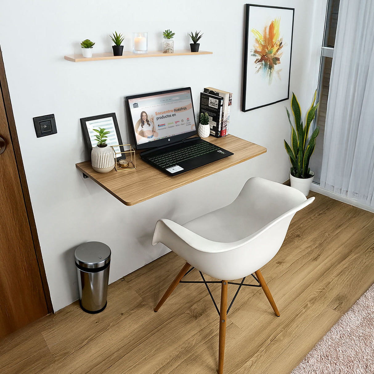 Escritorio Plegable Madera Natural 80x3cm Flotante y Minimalista