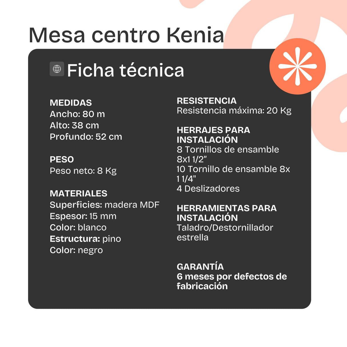 Mesa de Centro Kenia Blanco y Negro 81x38cm Ovalado