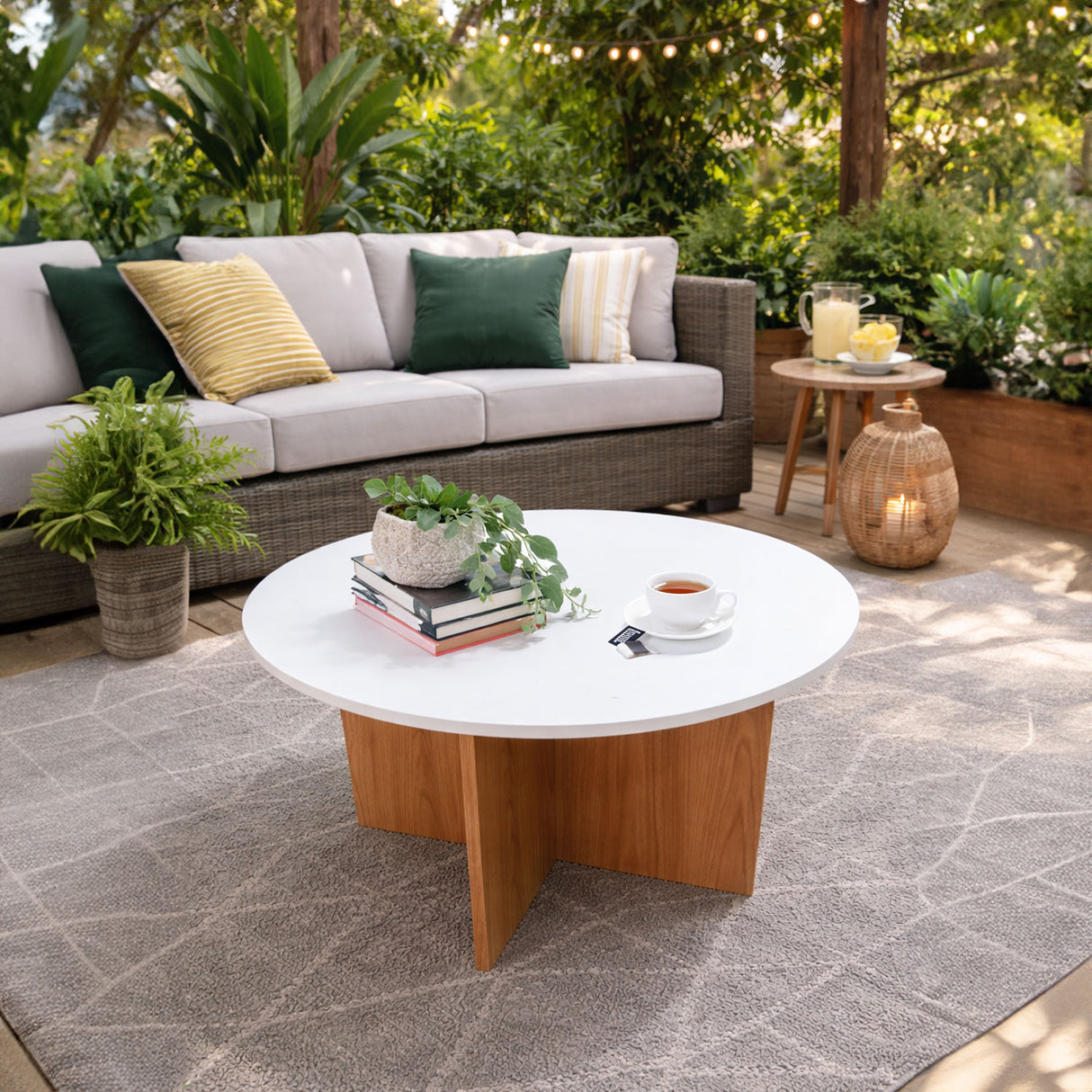 Mesa de Centro Lenon Madera Natural y Blanco 69x42cm Circular