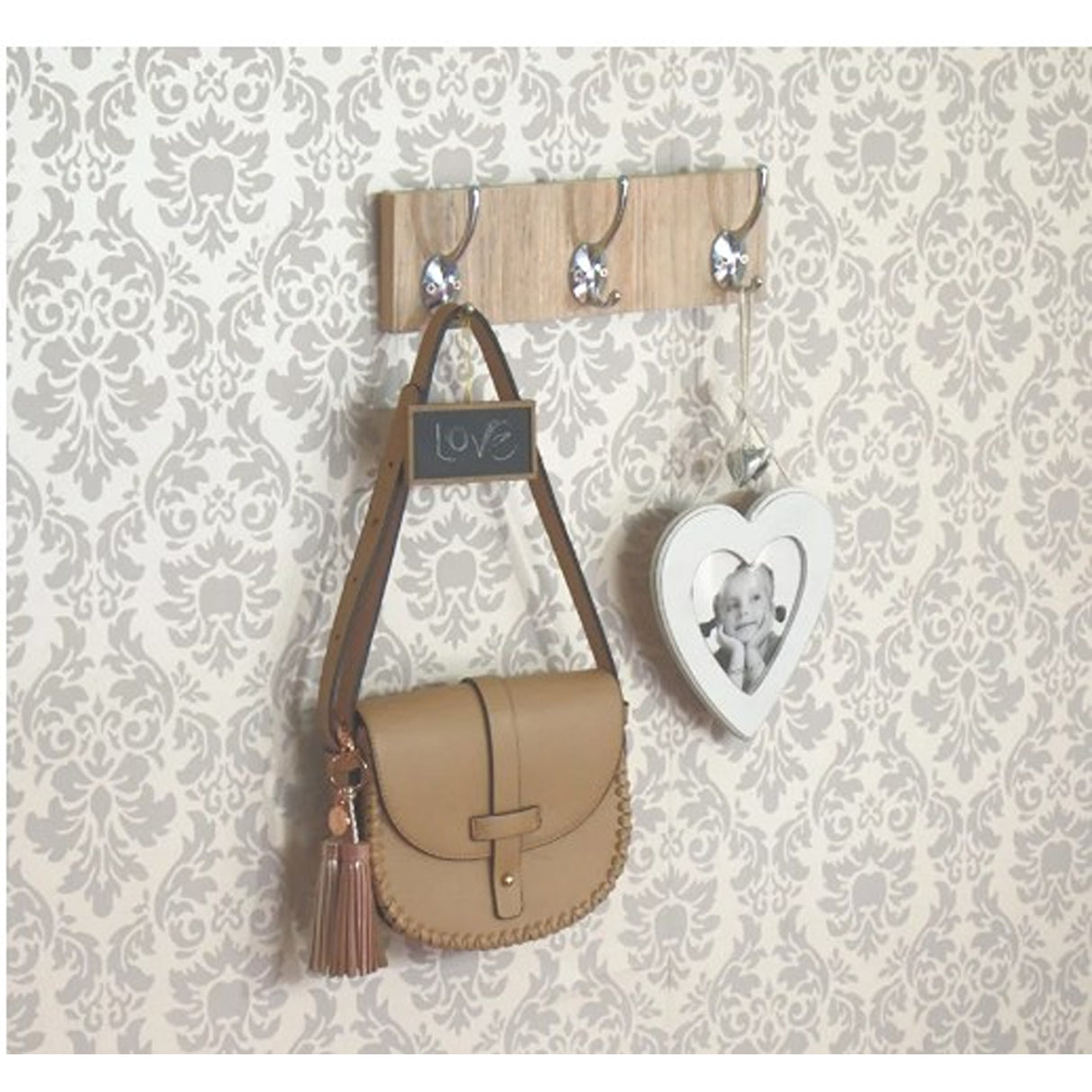 Perchero Fine Madera Natural 9x38cm con Tres Ganchos para Pared