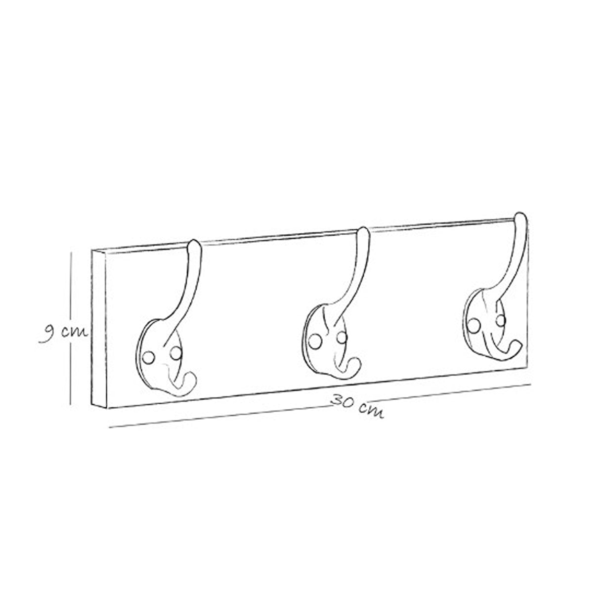 Perchero Fine Madera Natural 9x38cm con Tres Ganchos para Pared