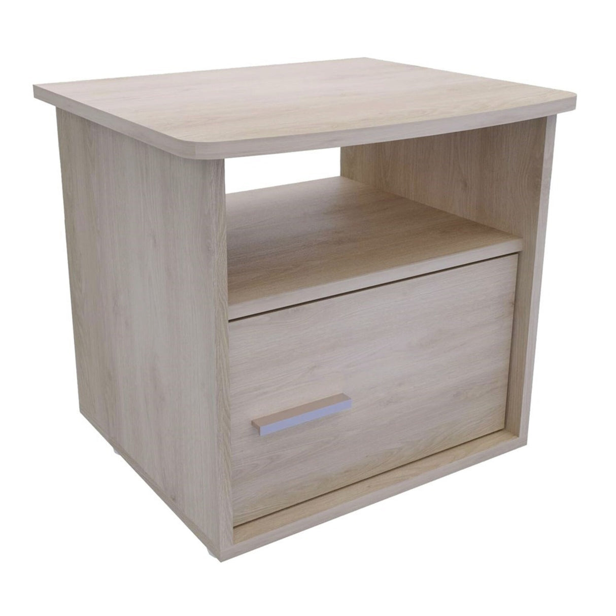 Mesa de Noche Emma Ceniza 48x46.8cm con Una Puerta y Un Entrepaño