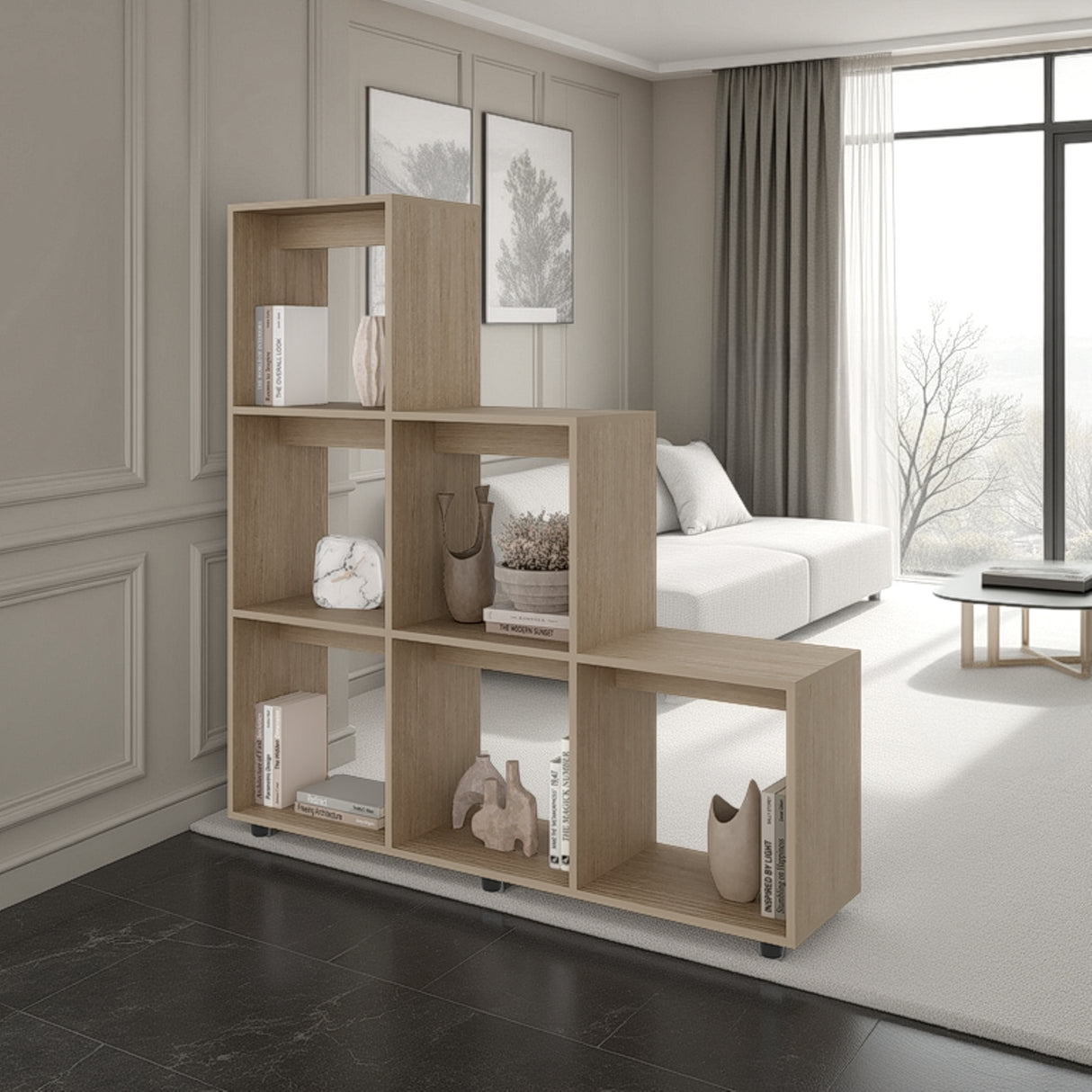 Biblioteca Escalera Salamanca Cartagena 122.1x128.2cm con con Seis Compartimientos y con Patas