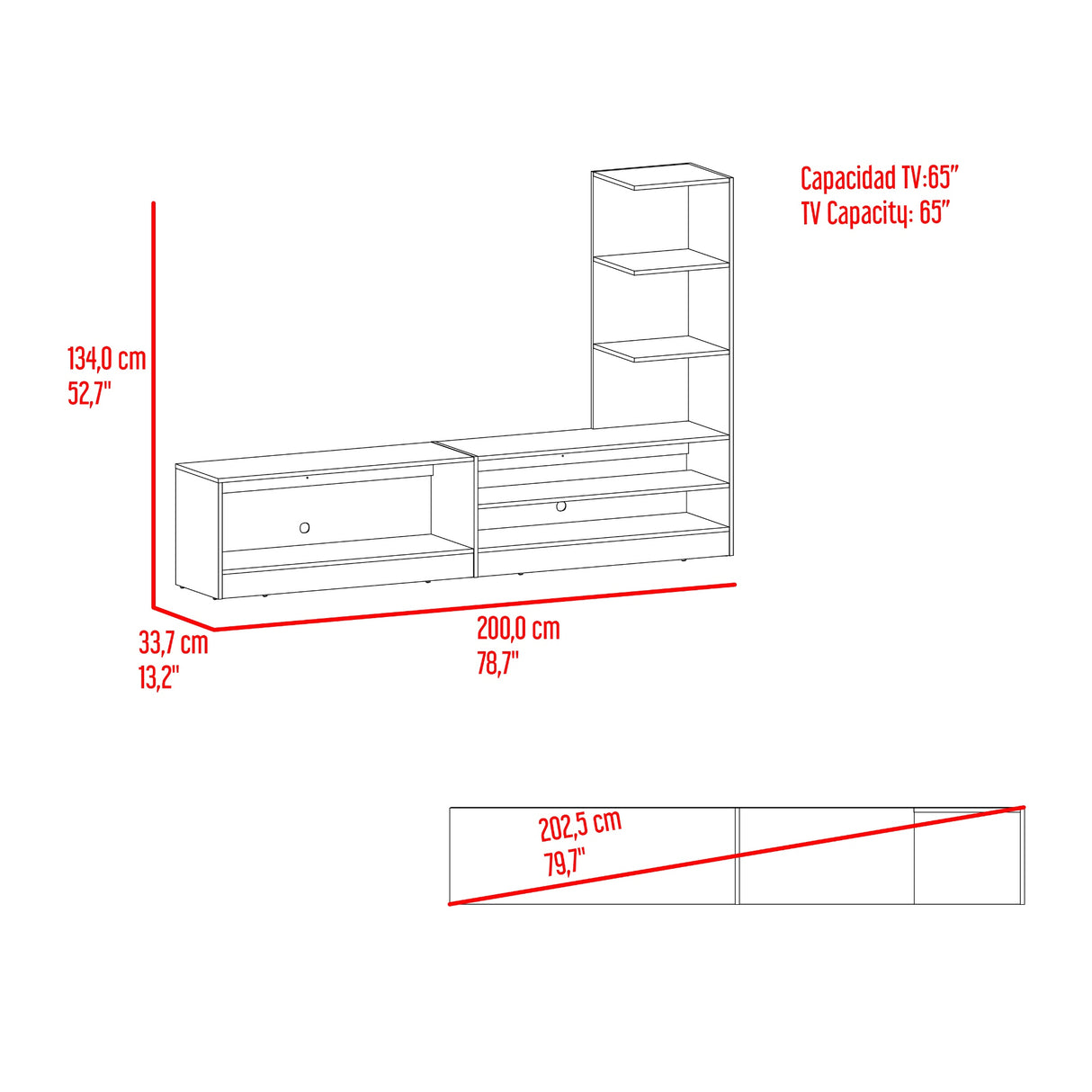 Centro de Entretenimiento Delmar Cartagena 200x134cm para TV Hasta 65" Pulgadas con Seis Compartimientos
