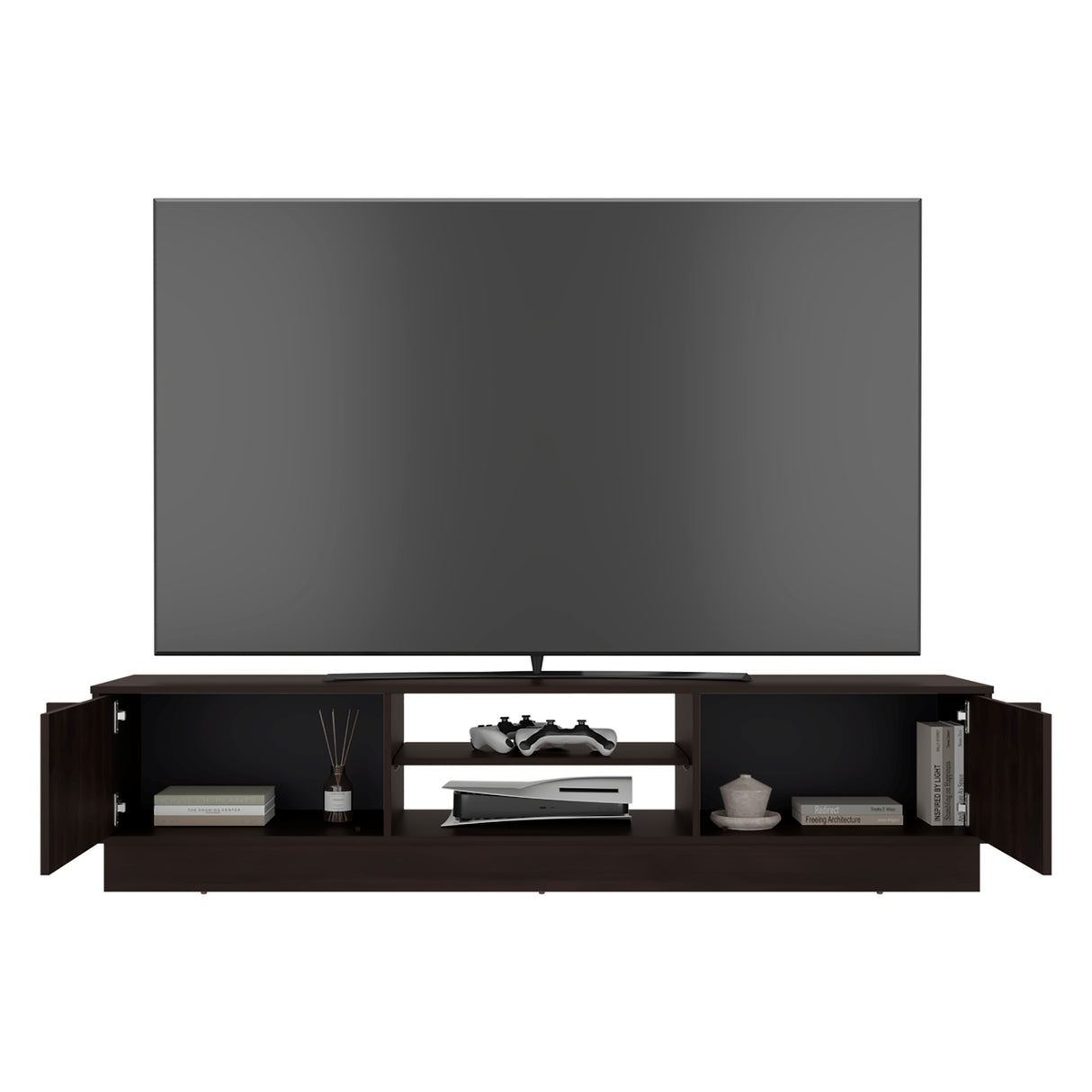 Rack de TV Caoba Nogal 180.2x42.1cm para TV Hasta 75" Pulgadas con Dos Compartimientos