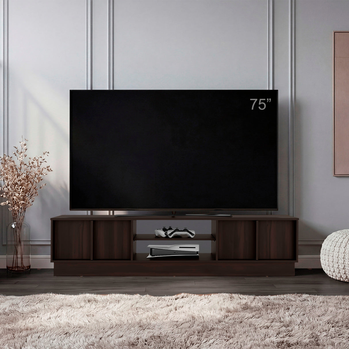 Rack de TV Caoba Nogal 180.2x42.1cm para TV Hasta 75" Pulgadas con Dos Compartimientos