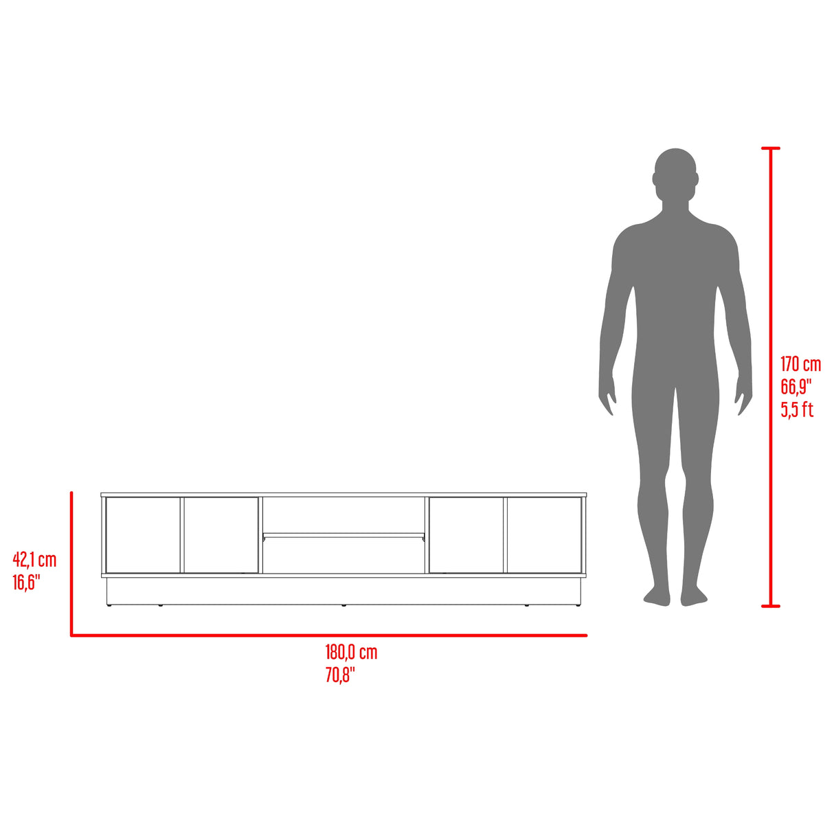 Rack de TV Caoba Nogal 180.2x42.1cm para TV Hasta 75" Pulgadas con Dos Compartimientos
