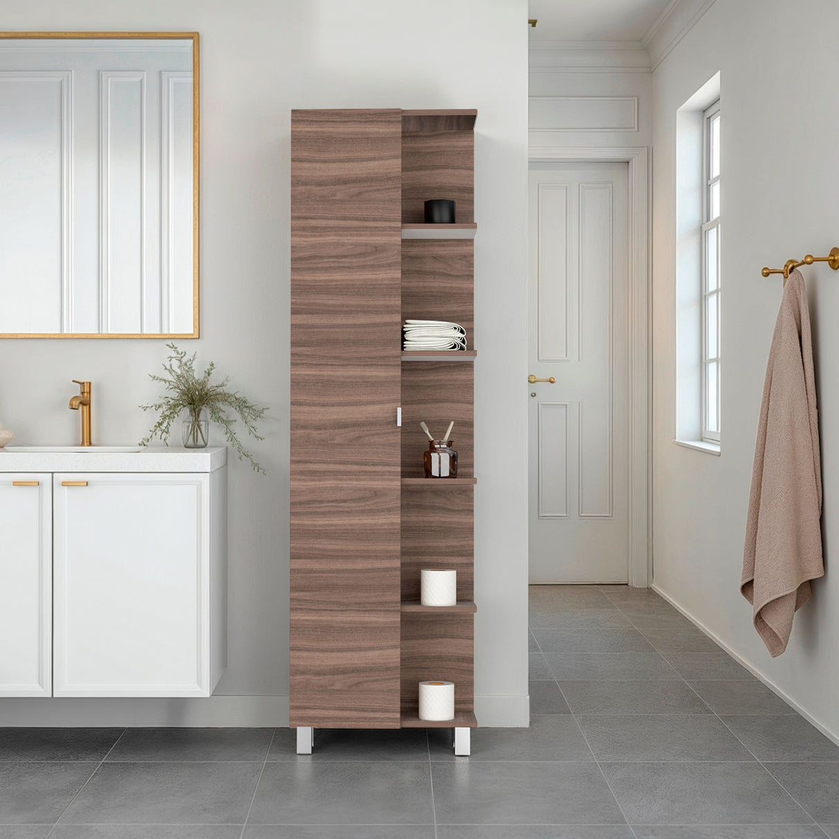 Optimizador de Baño Bath Avellana y Blanco 51.2x178.1cm con Siete Entrepaños