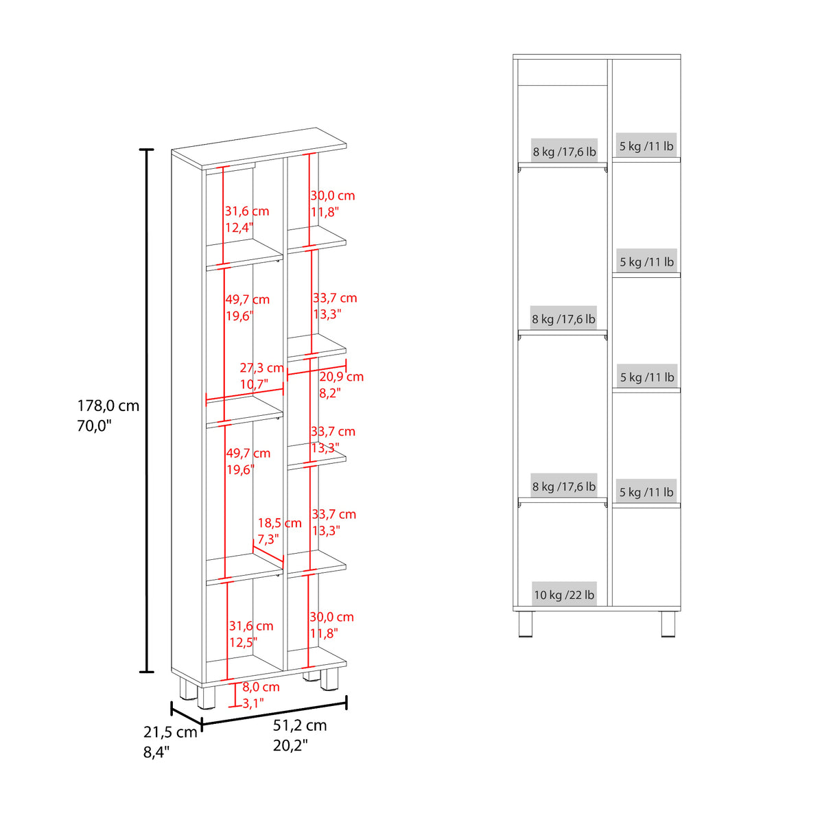 Optimizador de Baño Bath Positano y Blanco 51.2x178.1cm con Siete Entrepaños