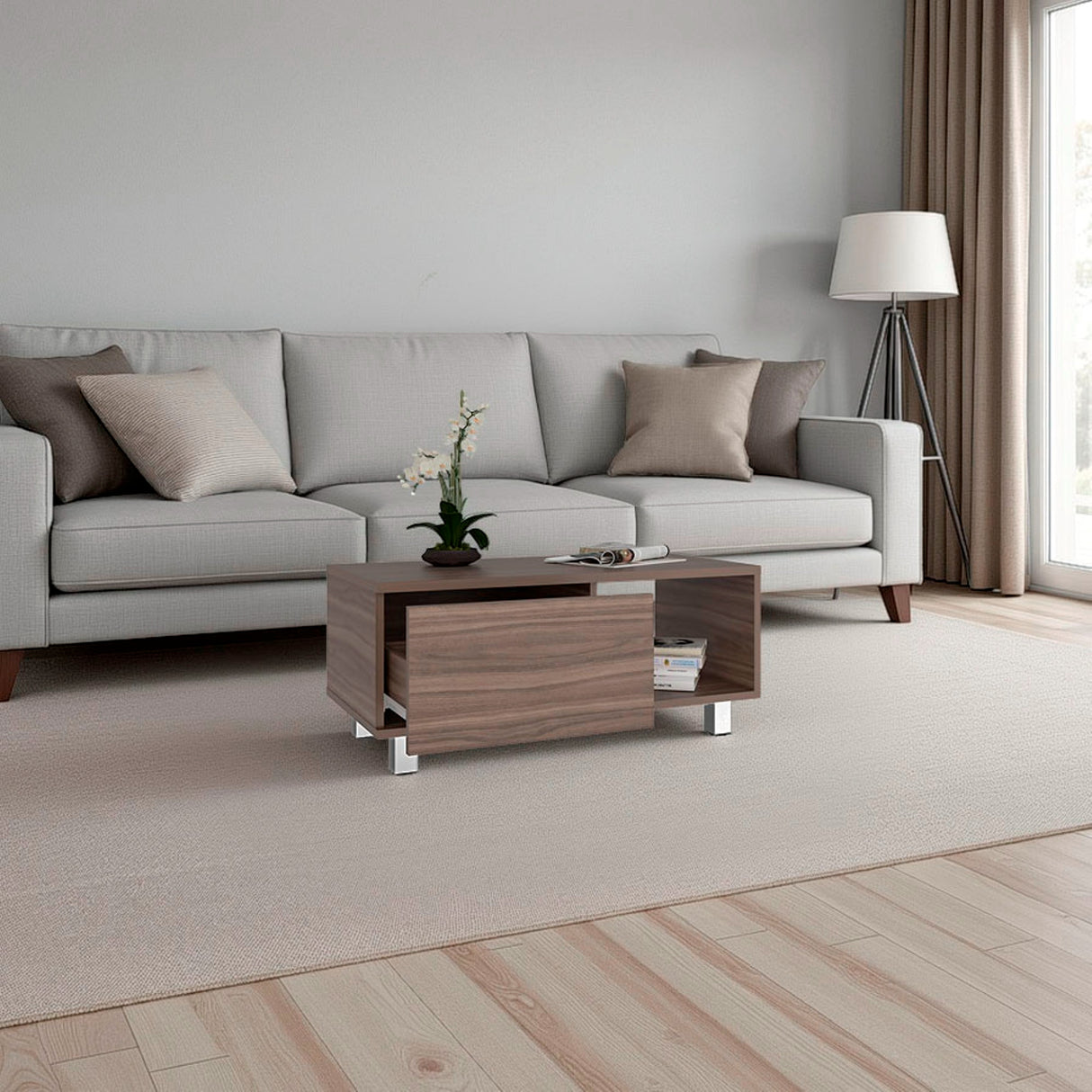 Mesa de Centro Torence Avellana 80.1x35cm Rectangular con Compartimientos