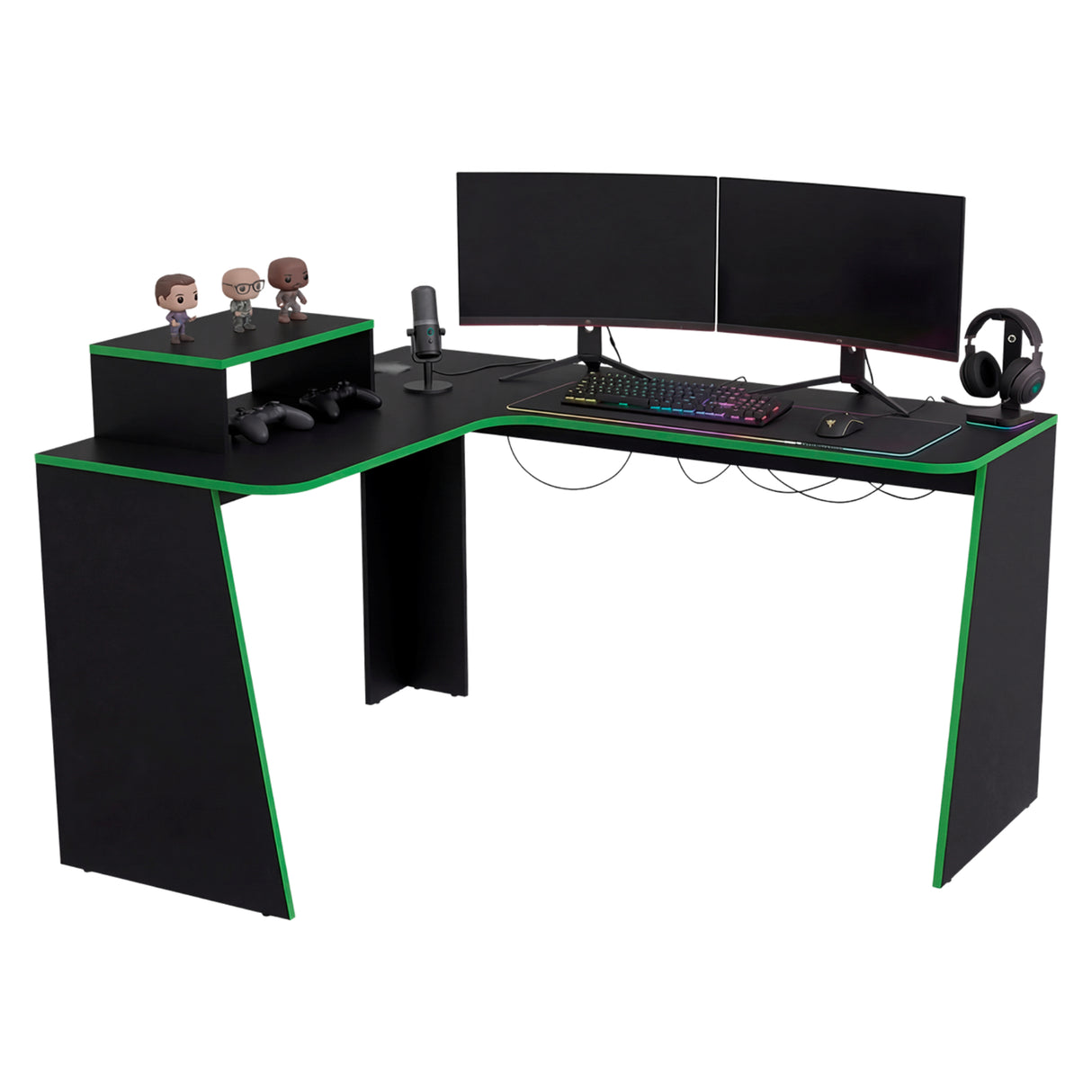 Escritorio en L Gamer Tokio Wengue y Verde 120x88.5cm Moderno