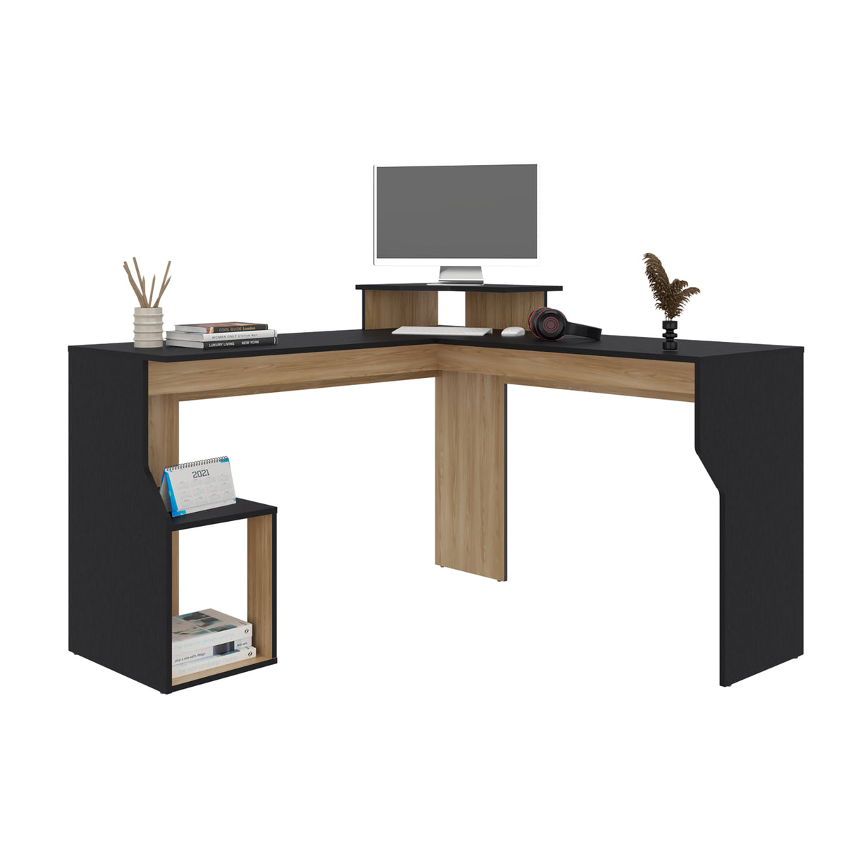 Escritorio en L Gamer Juanita Fresno Europeo 130x77.1cm Moderno