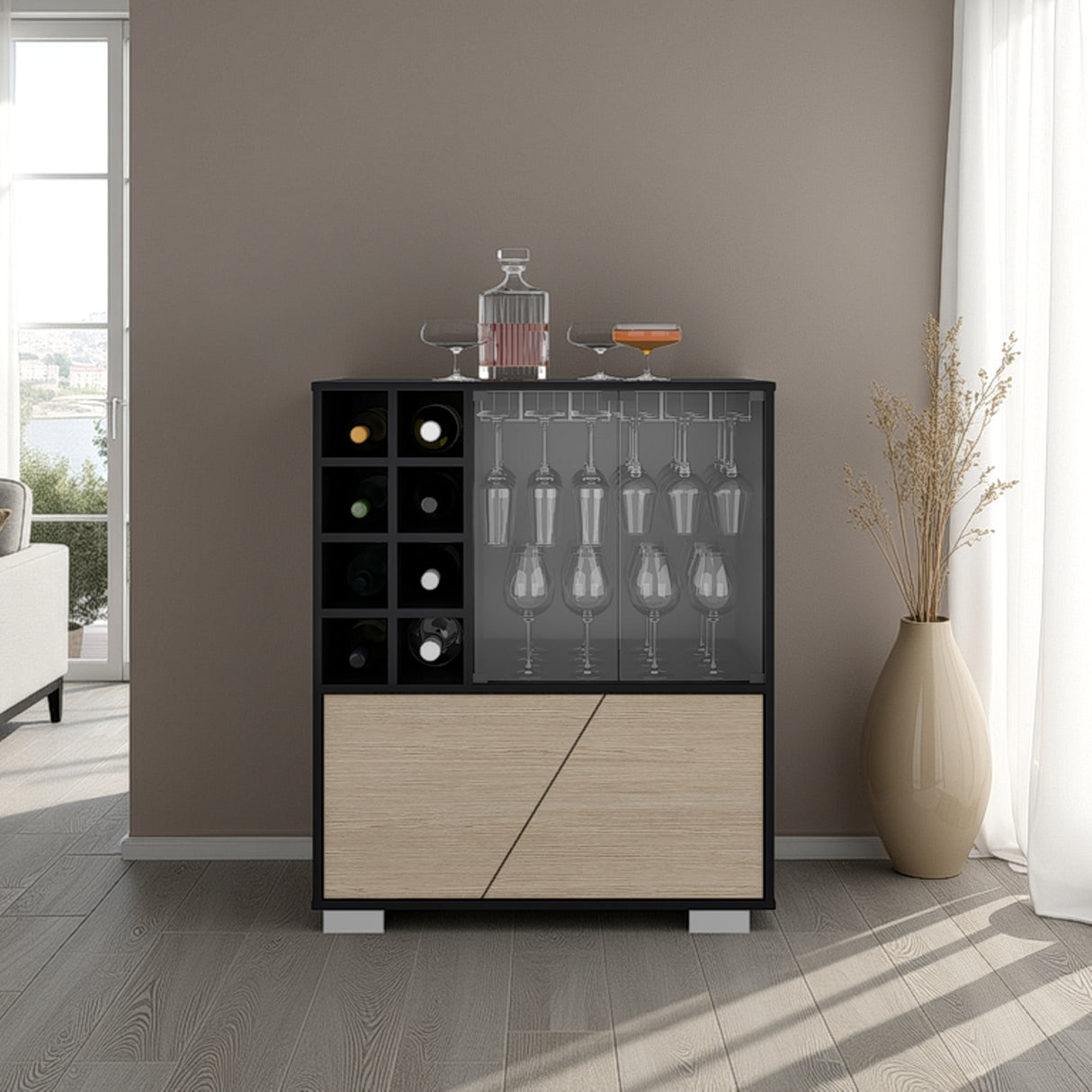 Bar Fraktal Wengue Cartagena 78.8x94.9cm con Dos Portacopas y con Ocho Portabotellas
