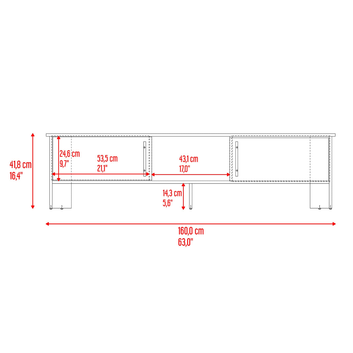 Rack de TV Dago Avellana y Wengue 160x41.8cm Para TV Hasta 65 Pulgadas con Un Compartimiento