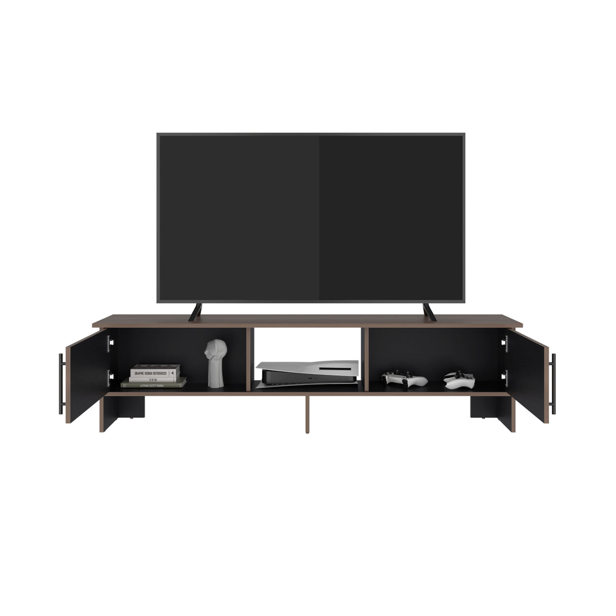 Rack de TV Dago Avellana y Wengue 160x41.8cm Para TV Hasta 65 Pulgadas con Un Compartimiento