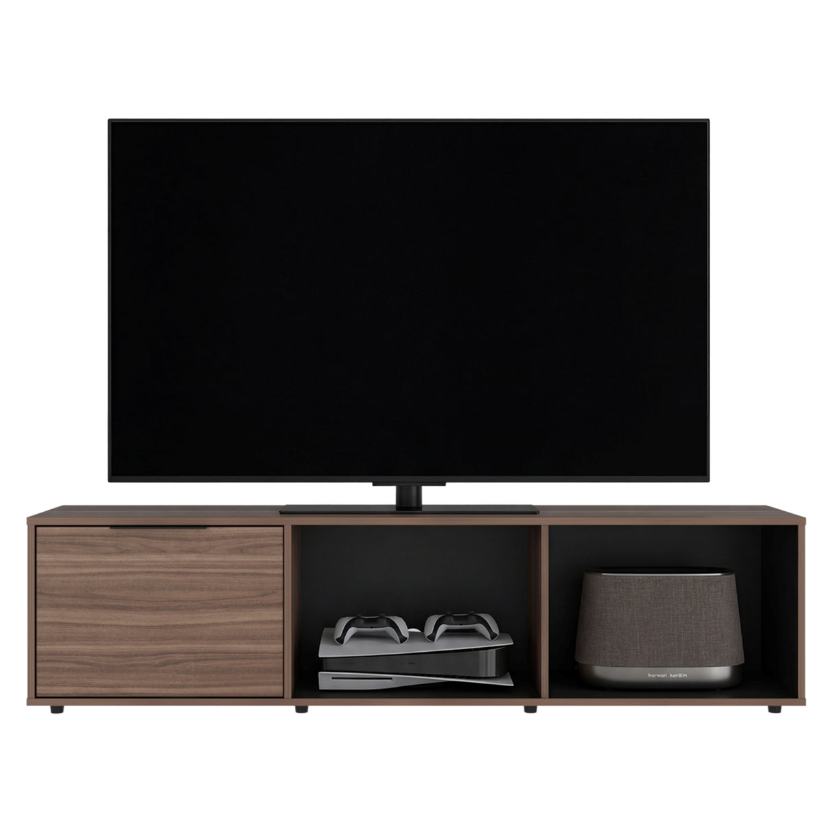 Rack de TV Dorne Avellana y Wengue 162x41.1cm Para TV Hasta 65 Pulgadas con Dos Compartimientos y con Ranura para Cables