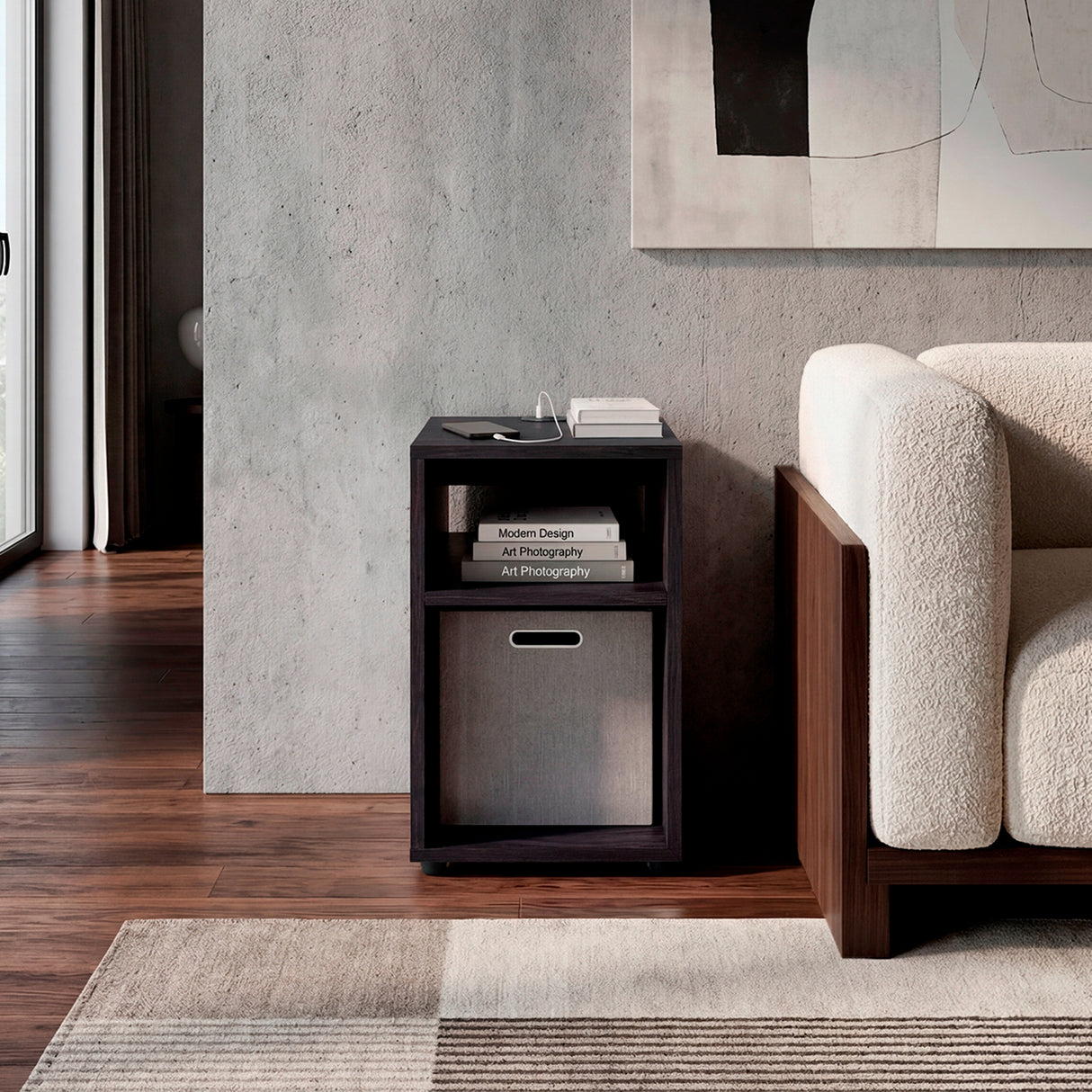 Mesa Auxiliar Mercer Wengue 30.4x48.4cm Rectangular con Dos Compartimientos y con Conector de Carga USB