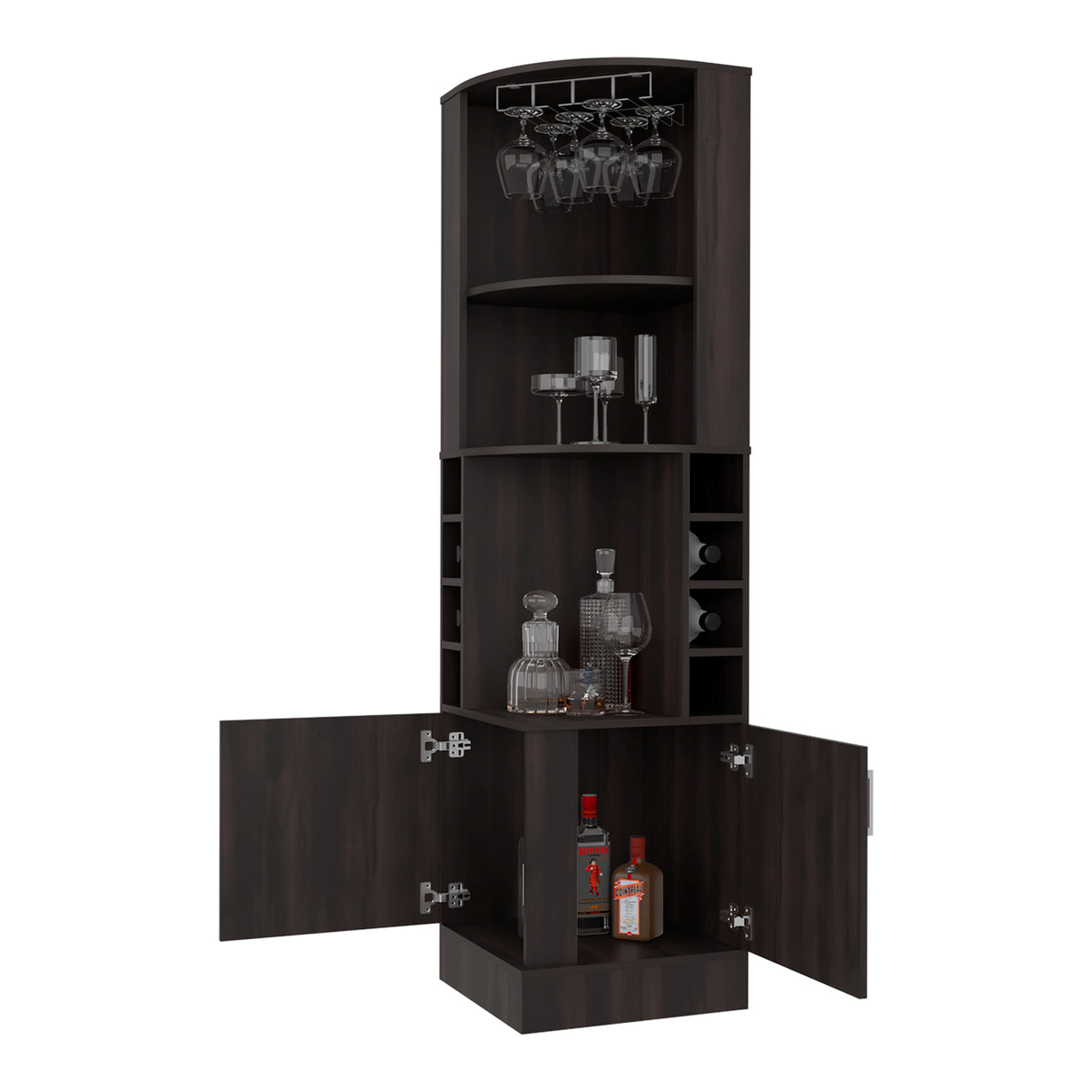 Bar Beijing Nogal 46.9x180.6cm con Tres Compartimientos y con Ocho Portabotellas