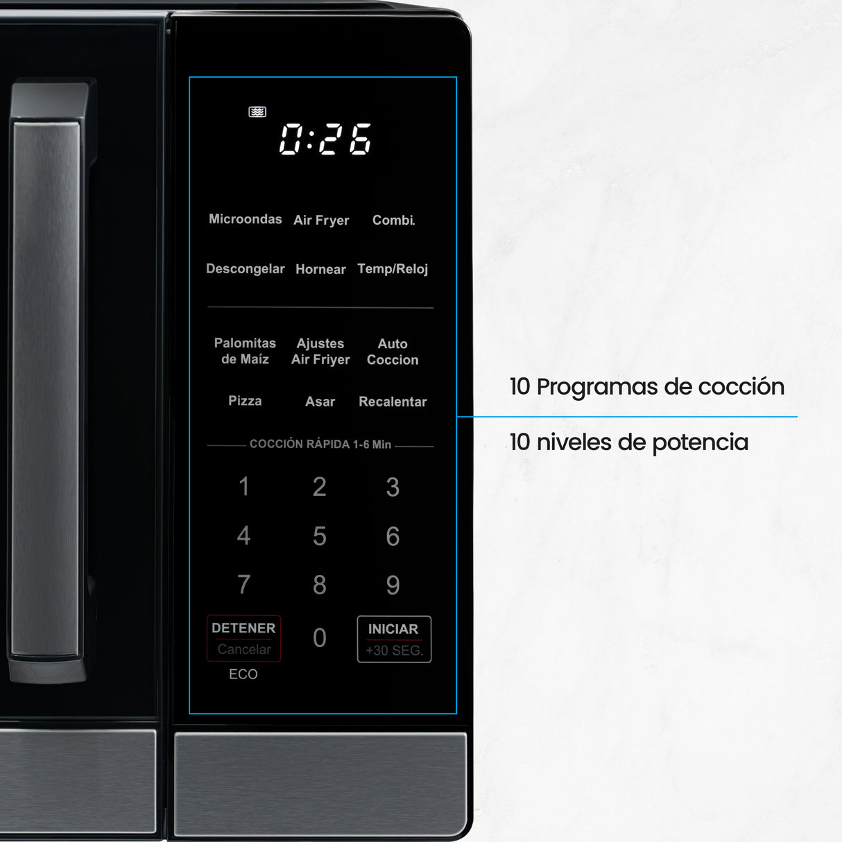 Horno Microondas Challenger Negro 49.5x29cm de 28 Litros con Función Airfryer