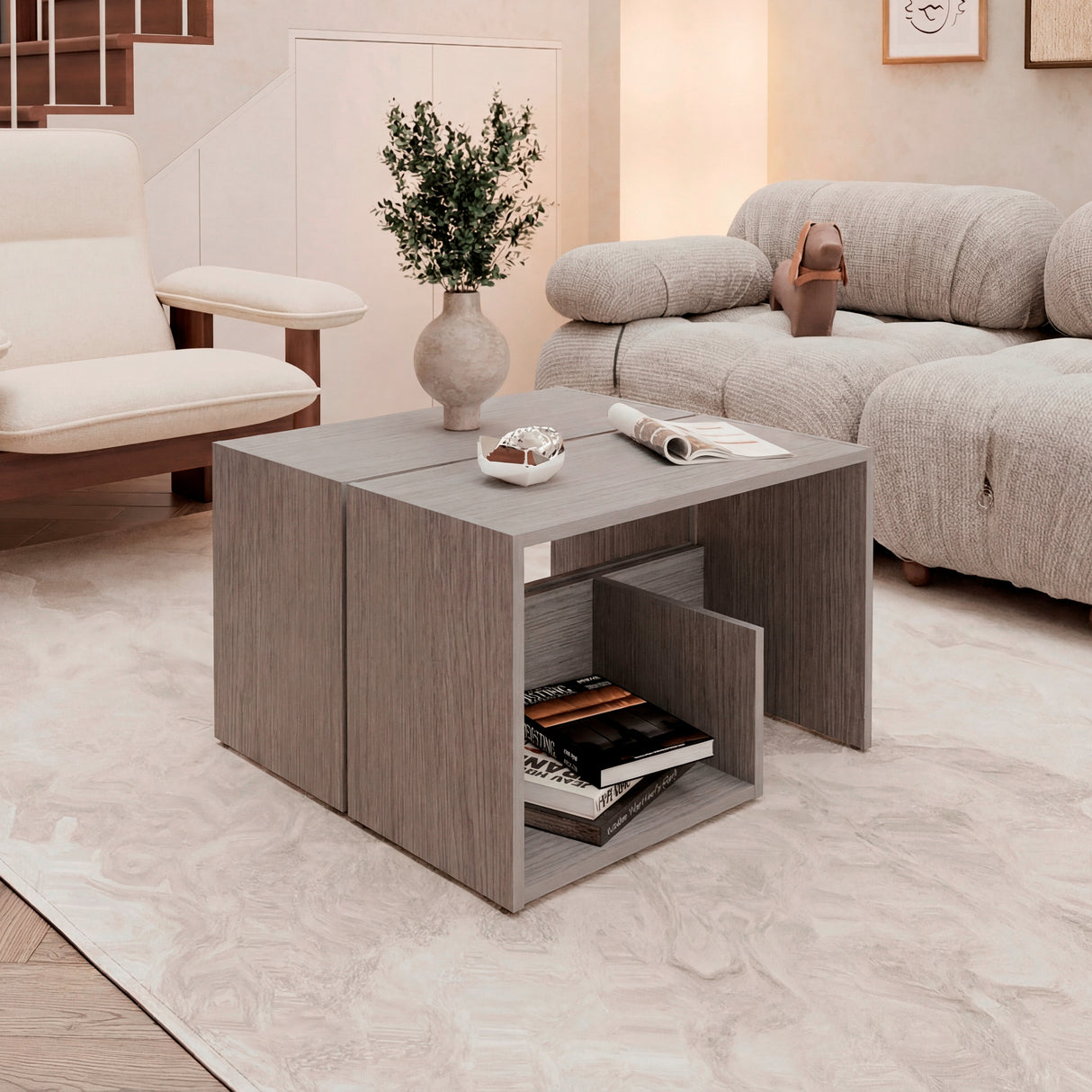 Mesa de Centro Everett Positano 39.8x63.4cm Rectangular con Compartimiento