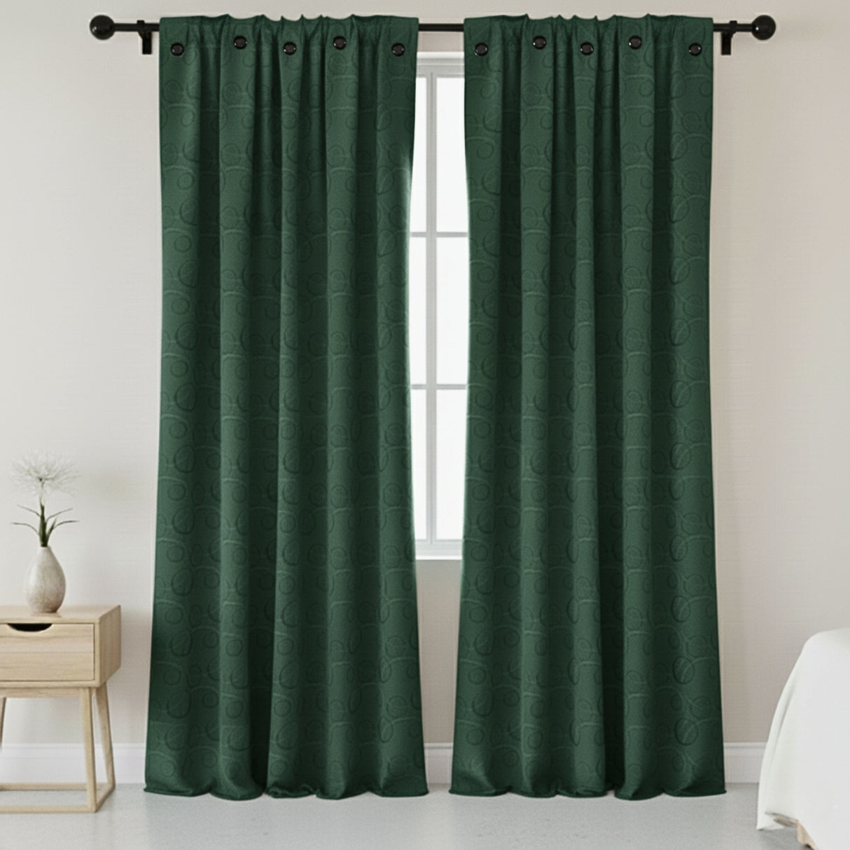 Cortina Jacquard Verde Oscuro 270x215cm Doble Faz de Simbolos Geometricos