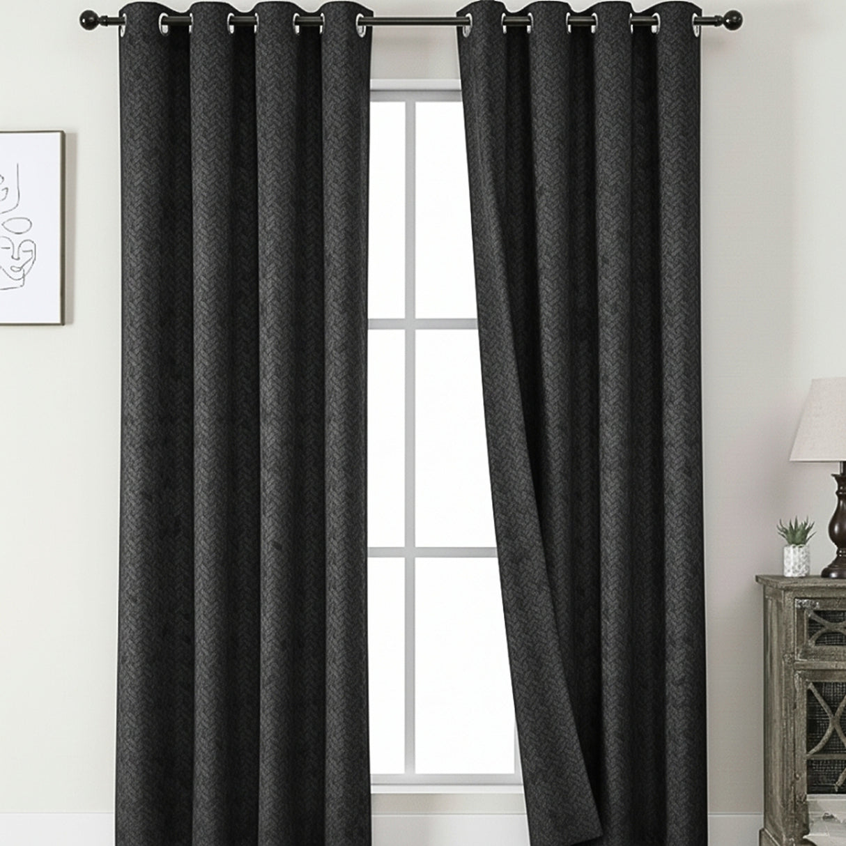 Cortina Jacquard Premium Negro 270x200cm Acústica de Figuras Geometricas