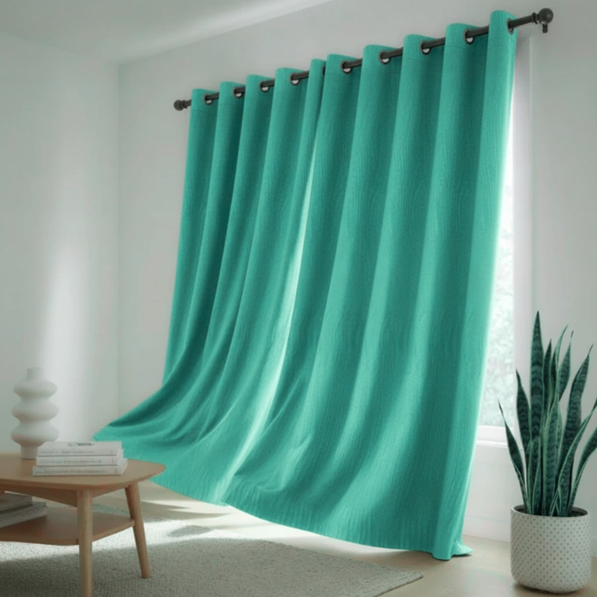 Juego de Cortinas Blackout Verde Menta 280x220cm Doble Faz de Lineas