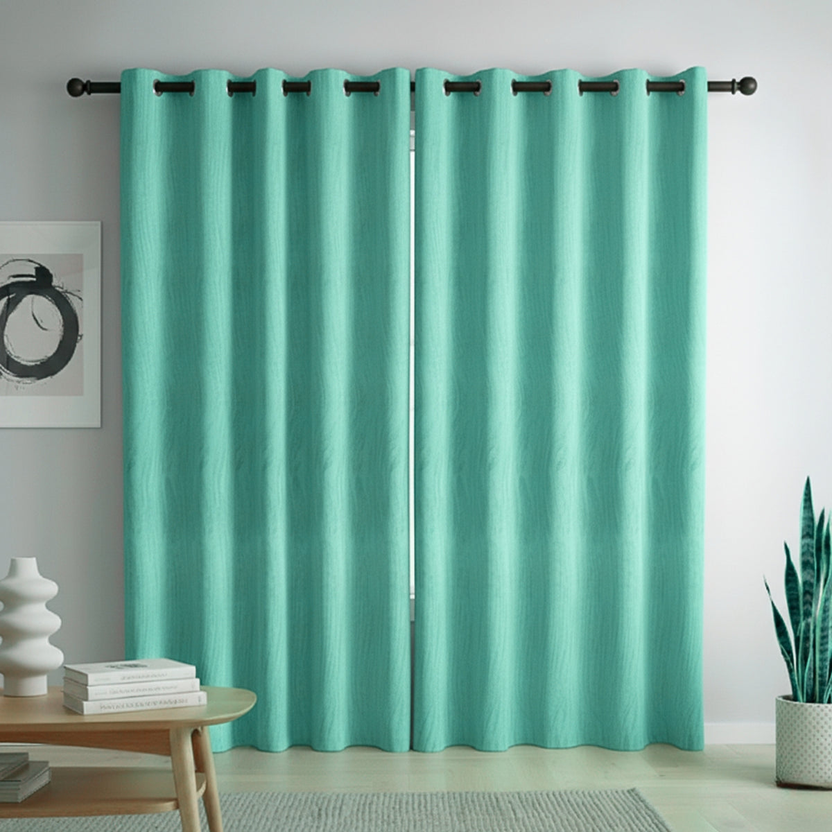 Juego de Cortinas Blackout Verde Menta 280x220cm Doble Faz de Lineas