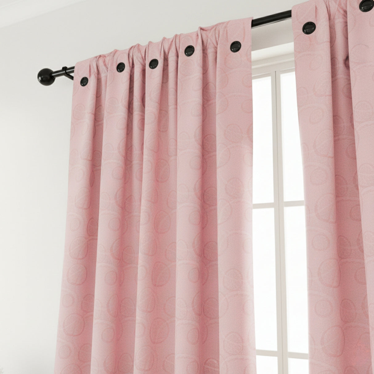 Cortina Jacquard Tradicional Rosa 270x215cm Doble Faz de Simbolos Geometricos