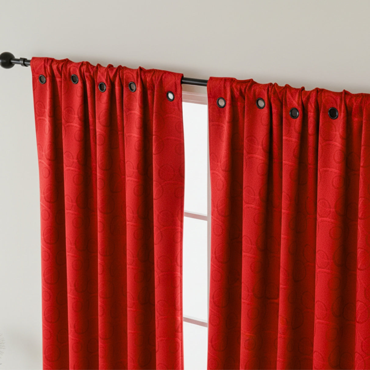 Cortina Jacquard Tradicional Rojo 270x215cm Doble Faz de Simbolos Geometricos