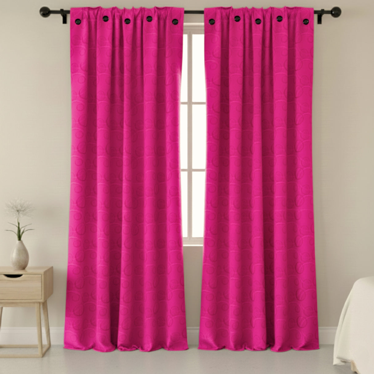 Cortina Jacquard Tradicional Fucsia 270x215cm Doble Faz de Simbolos Geometricos