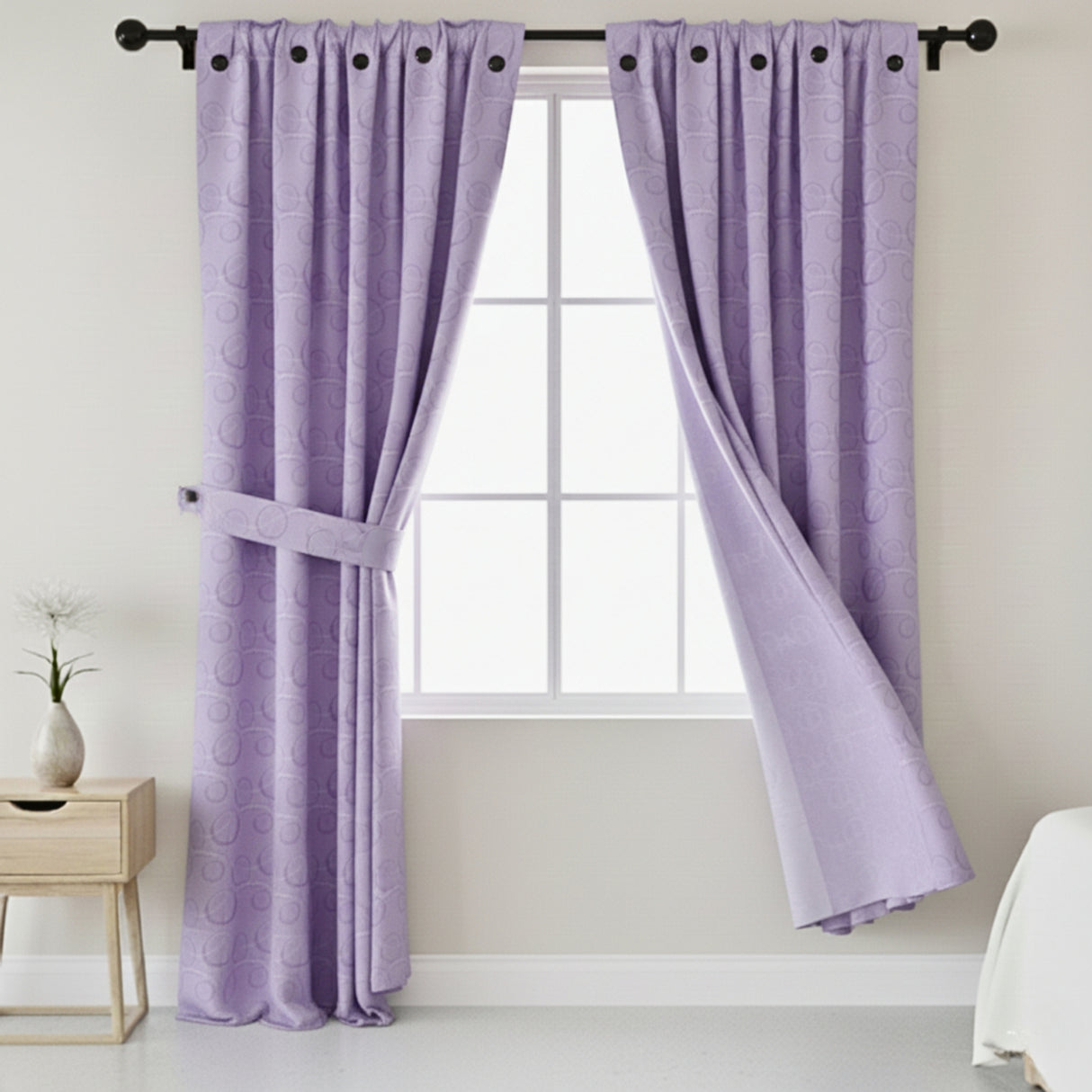 Cortina Jacquard Tradicional Lila 270x215cm Doble Faz de Simbolos Geometricos