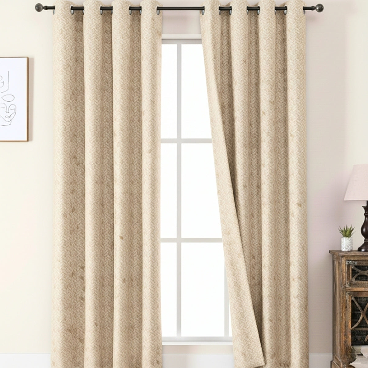 Juego de Cortinas Jacquard Premium Beige Claro 270x200cm de Figuras Geometricas