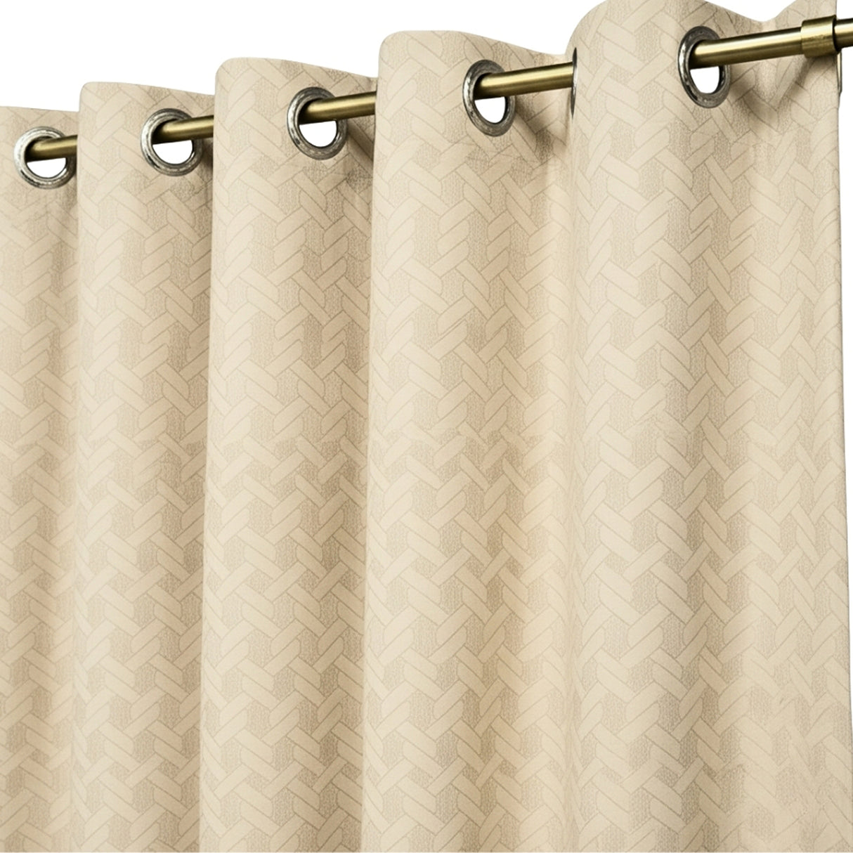 Cortina Jacquard Tradicional Premium Beige Claro 270x200cm Acústica de Figuras Geometricas