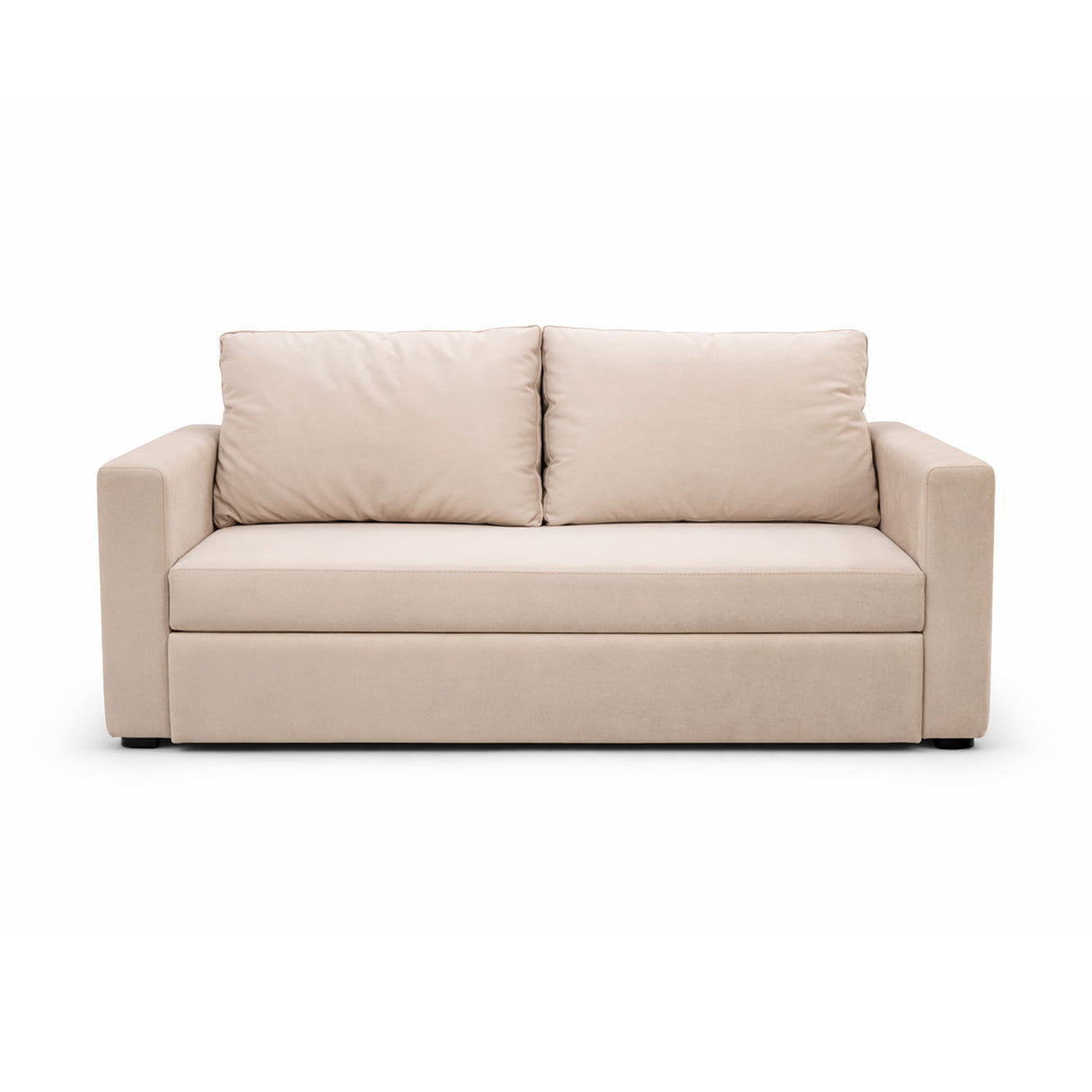 Sala Beige y Blanco 174x92cm con Un Sofá Cama Un Puff y Una Mesa de Centro