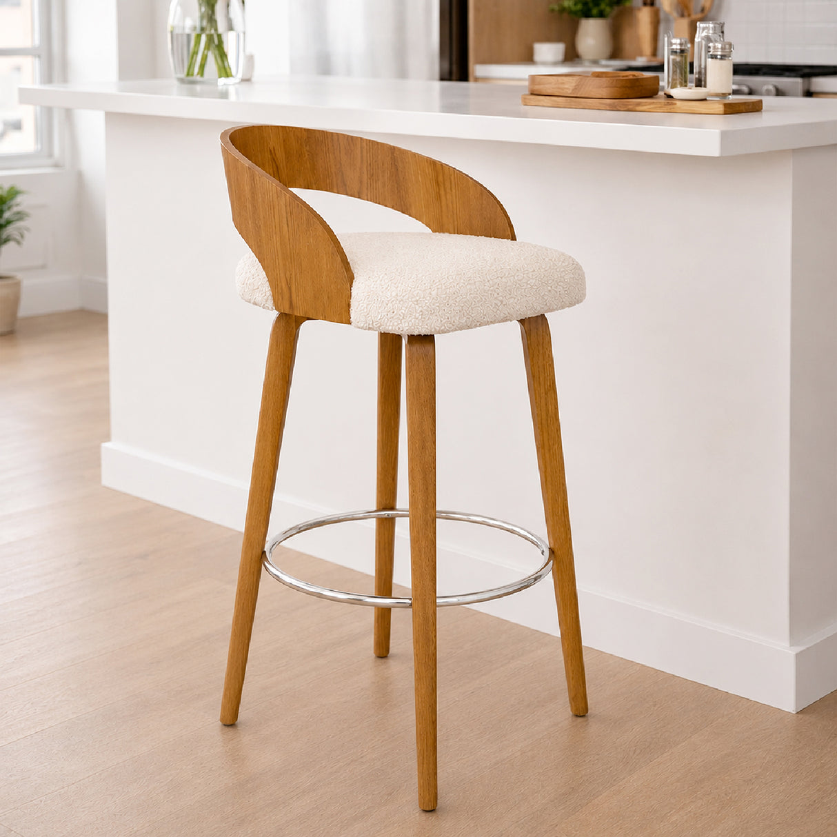 Silla Bar Odet Beige 44x95cm Circular con Espaldar sin Apoya Brazos